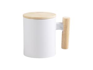 Sublimation 11oz White Mug w/ Wooden Handle &amp; Bamboo Lid