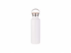 Sublimation 750ml/25oz Portable Bamboo Lid Stainless Steel Bottle (White)