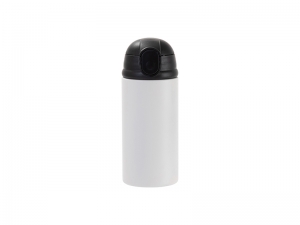 Sublimation Blanks 12oz/360ml Powder Coated Kids SS Bottle with Silicon Straw &amp; Black Lid (White, Matt Sub Coating)