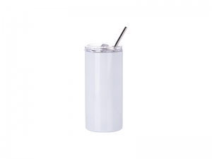 Sublimation 16oz/480ml Stainless Steel Skinny Tumbler with Straw &amp; Lid (White)