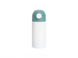 12oz/360ml White Sublimation Kids Stainless Steel Water Bottle with Plastic Straw &amp; Green Cap