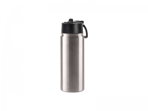Engraving Blanks 18oz/550ml SS Flask w/ Wide Mouth Straw Lid &amp; Rotating Handle (Silver)