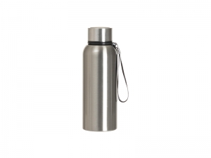 Sublimation Blanks 20oz/600ml Stainless Steel Bottle w/ Black Portable String (Silver)