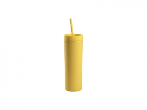 16oz/473ml Double Wall Plastic Skinny Tumbler with Straw &amp; Lid (Paint, Yellow)